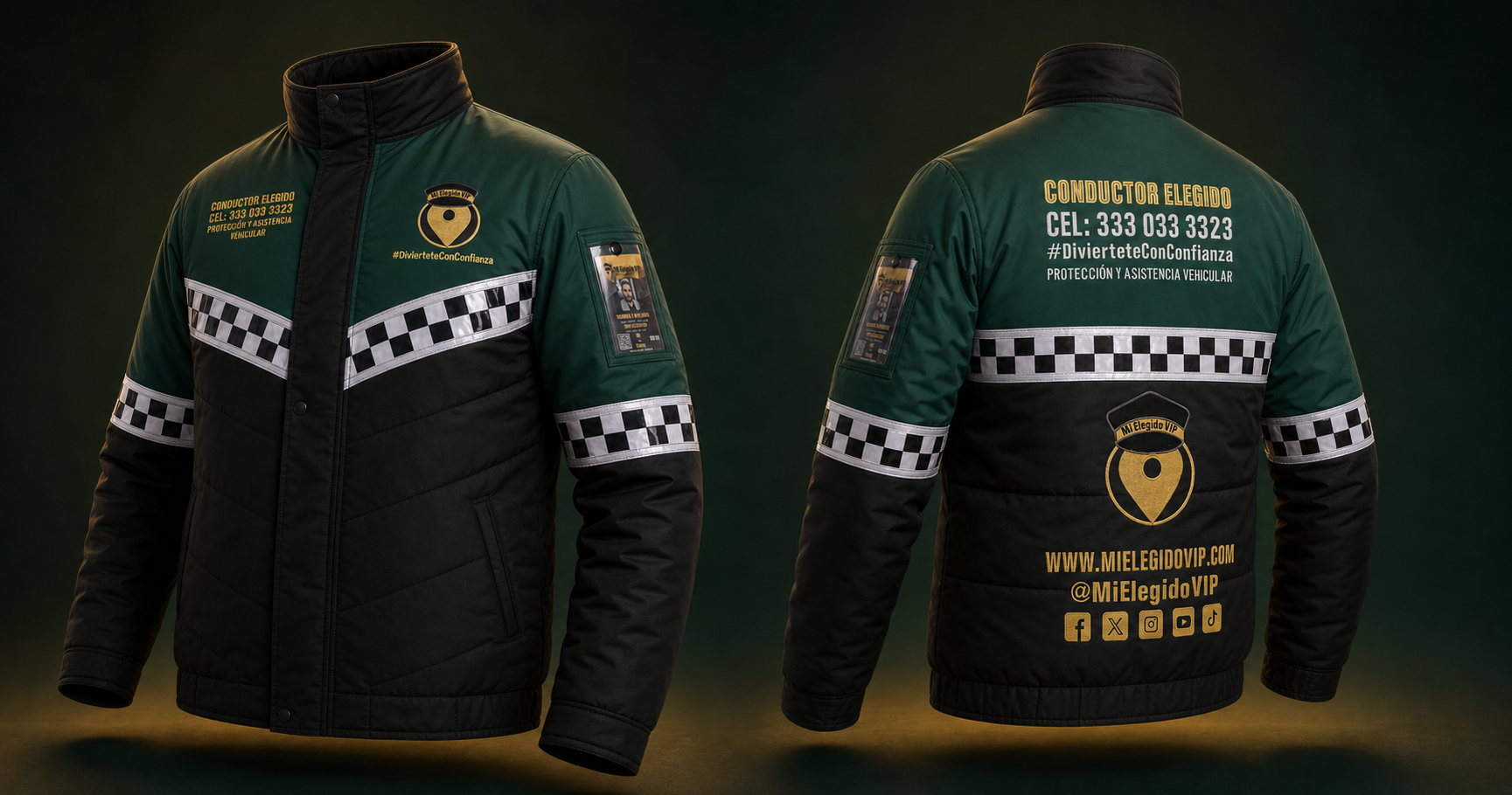 Vista frontal y posterior de la chaqueta oficial de Mi Elegido VIP