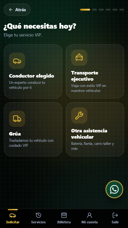 Pantalla real de servicios de Mi Elegido VIP Clientes, con la opción de conductor elegido.