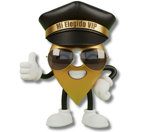 Mascota de Mi Elegido VIP: un pin dorado con gorra de conductor y pulgar arriba