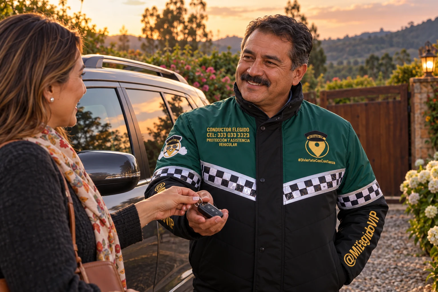 Conductor elegido con uniforme de Mi Elegido VIP, imagen ilustrativa para el servicio en El Rosal
