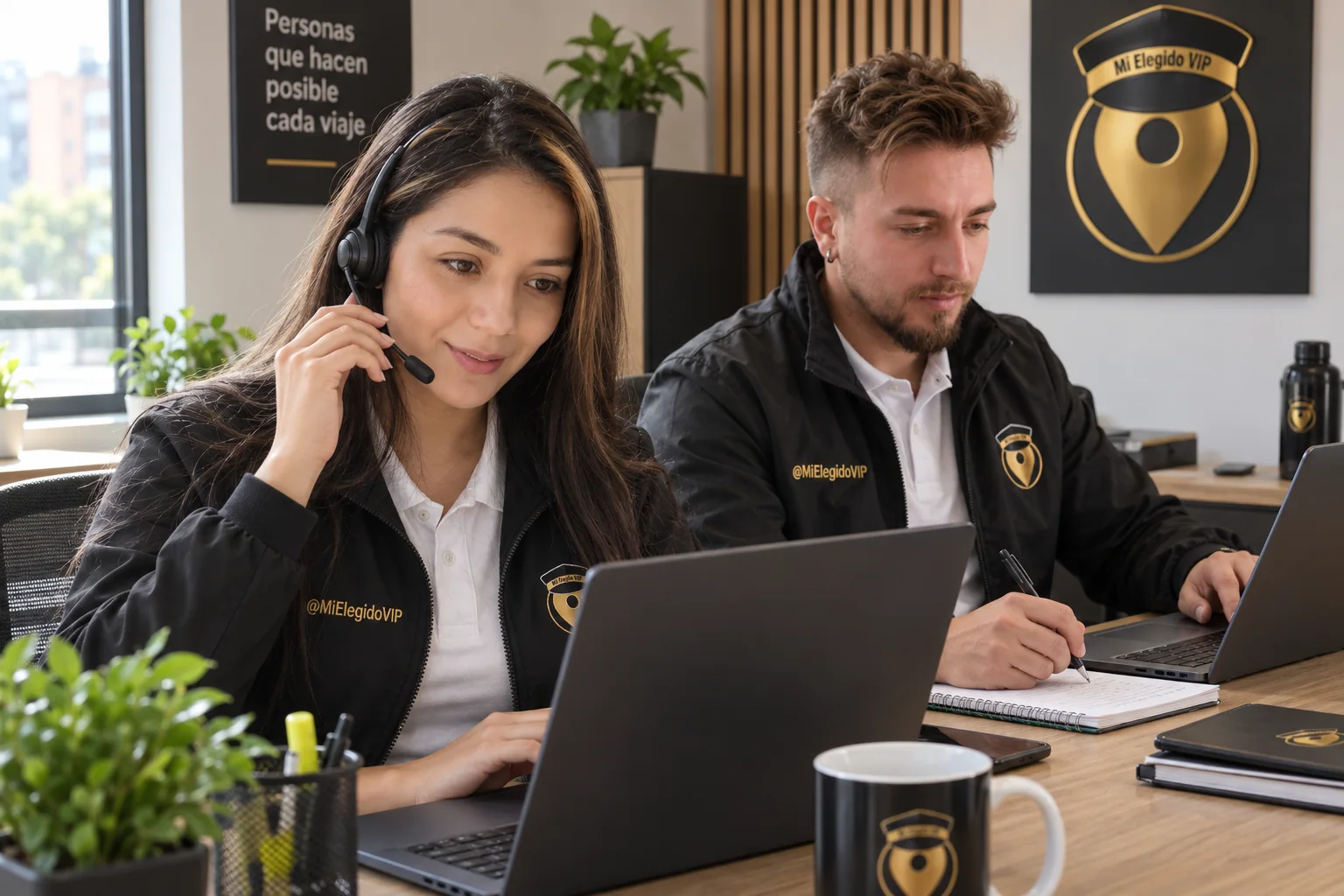 Dos profesionales realizando seguimiento comercial por teléfono en sus puestos de trabajo