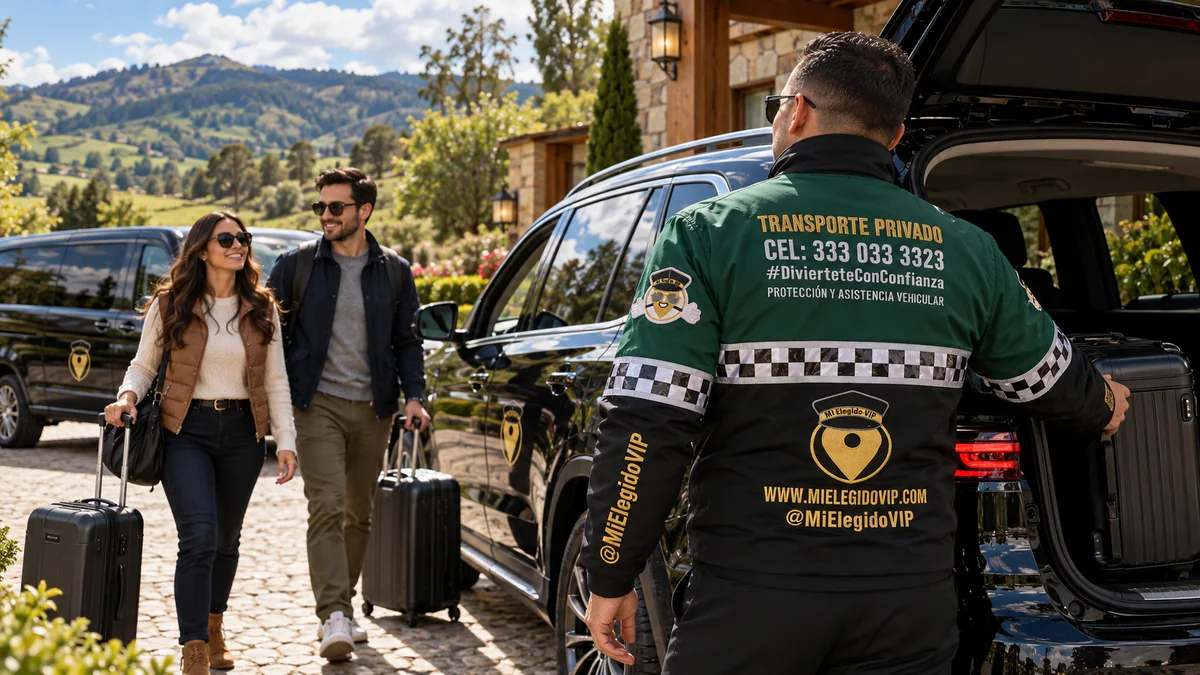 Transporte ejecutivo: Escena ilustrativa de transporte privado en Sopó, con conductor de Mi Elegido VIP y vehículo para viajes de turismo o empresas. Escena ilustrativa de referencia en Sopó.